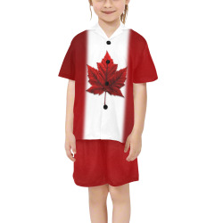 Canada Flag Sleepwear Little Girls' V-Neck Short Pajama Set