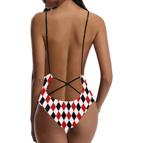 DIAMOND PATTERN Sexy Lacing Backless One-Piece Swimsuit (Model S10)