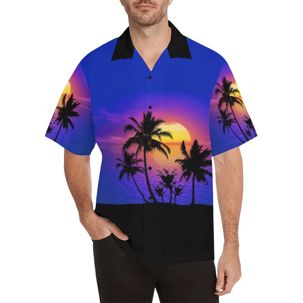 Tropical Sunset Palm Trees Hawaiian Shirt (Model T58)
