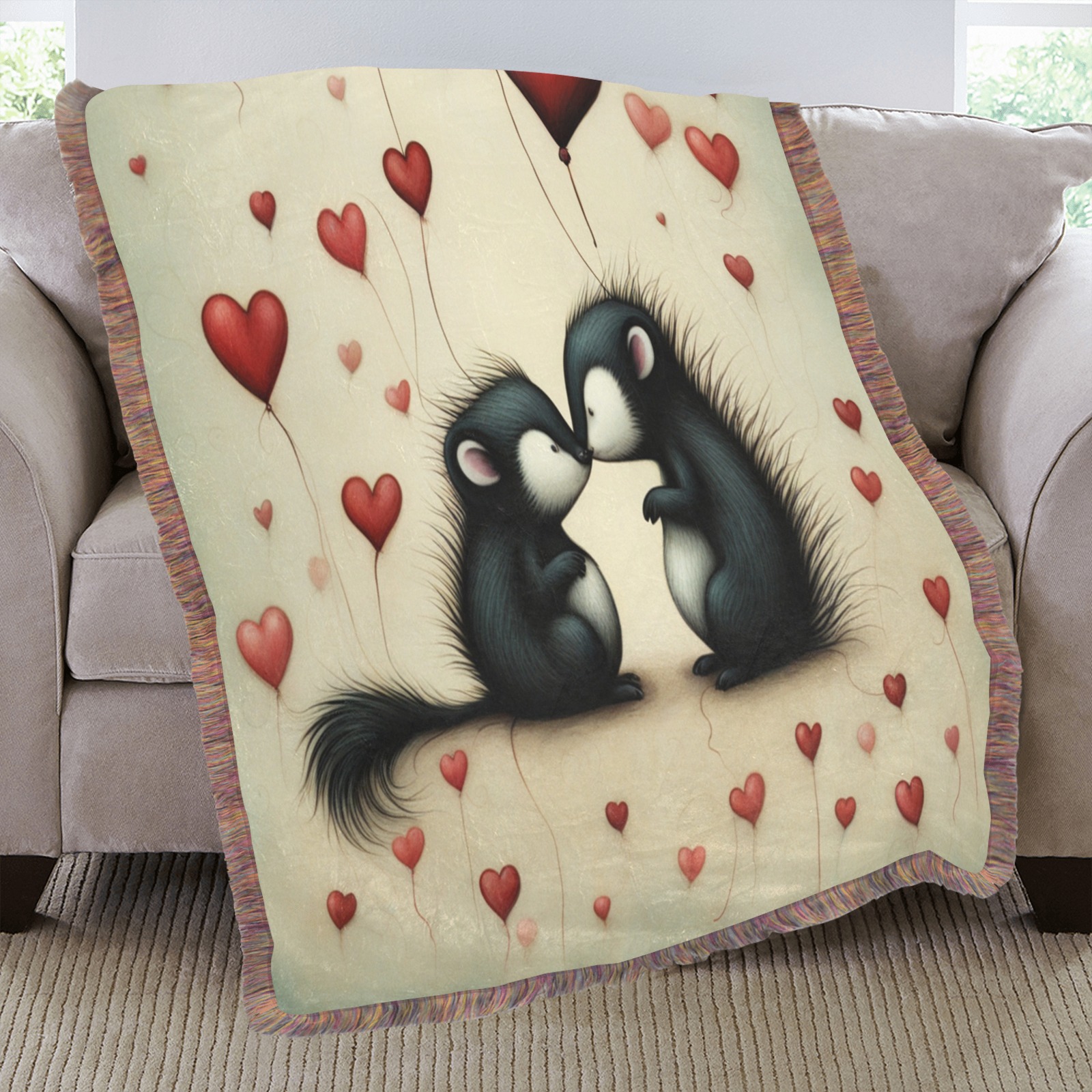 Skunk Love 1 Ultra-Soft Fringe Blanket 40"x50" (Mixed Green)