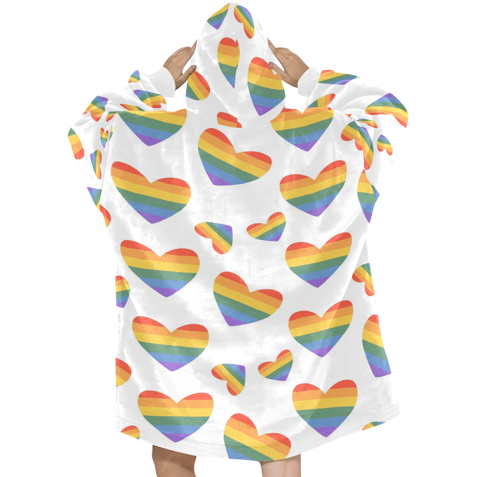 Gay Pride Rainbow Hearts Blanket Hoodie for Women
