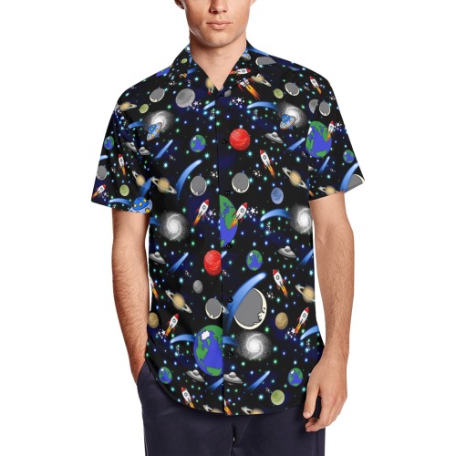 Galaxy Universe Men's Short Sleeve Shirt with Lapel Collar (Model T54)
