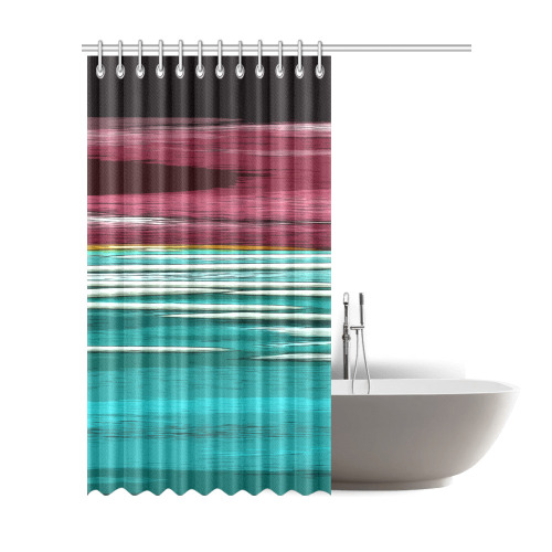 Abstract Red And Turquoise Horizontal Stripes Shower Curtain 72"x84"