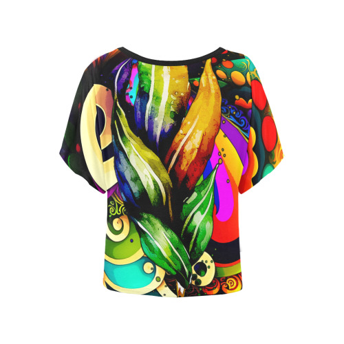 Mardi Gras Colorful New Orleans Women's Batwing-Sleeved Blouse T shirt (Model T44)