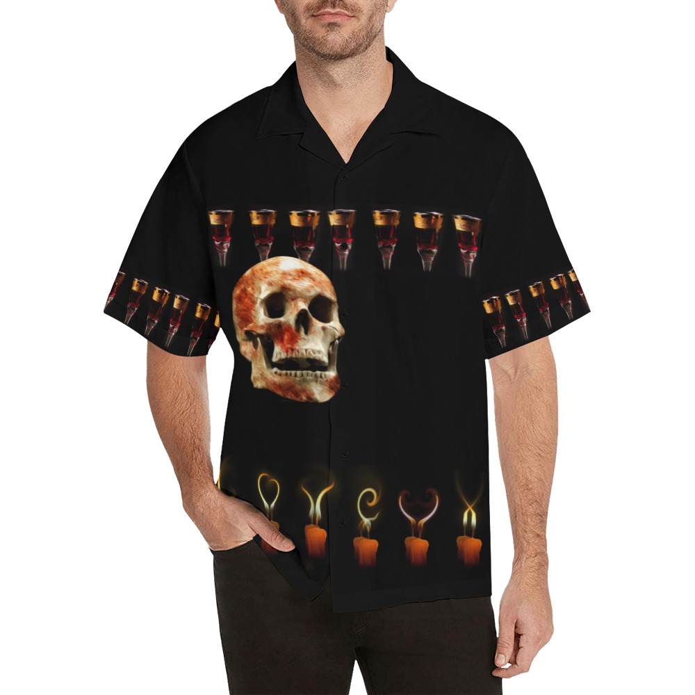 Gothic Skull Wine Candles Ritual Hawaiian Shirt with Merged Design (Model T58)