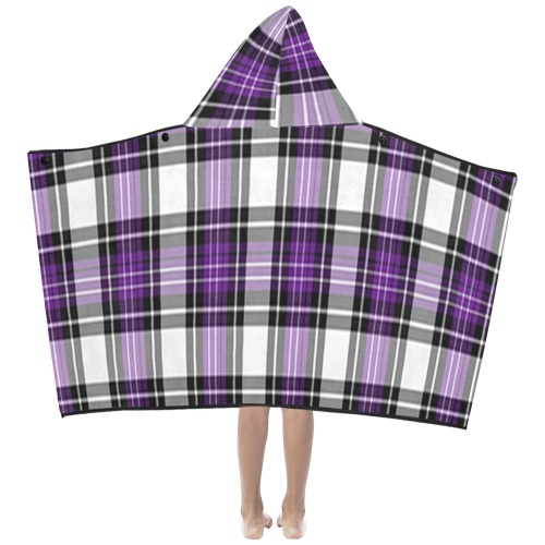 Purple Black Plaid Kids' Hooded Bath Towels