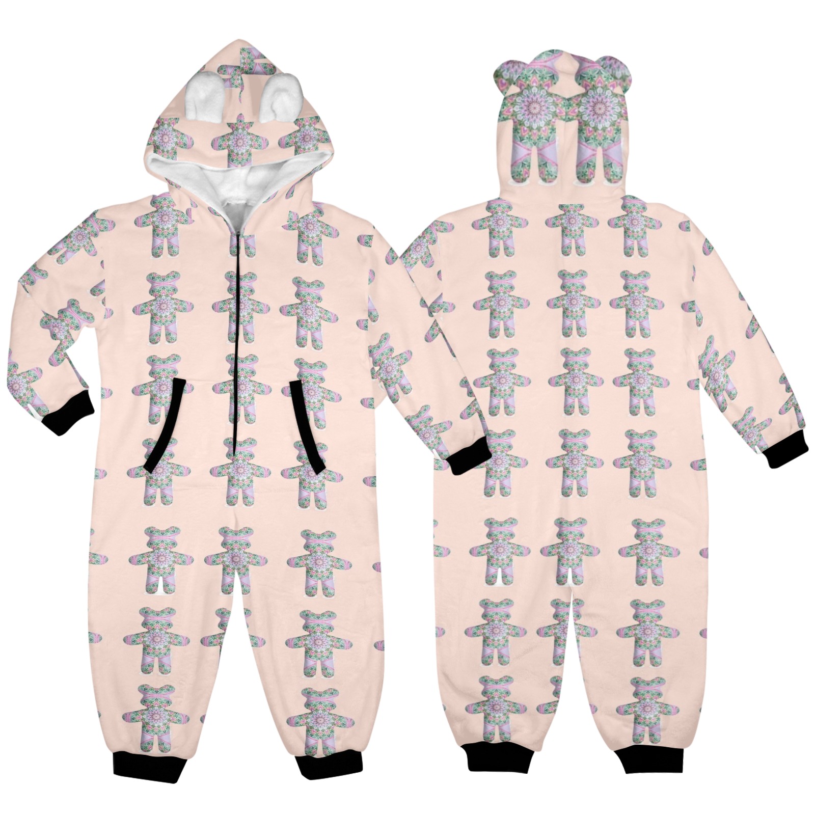 nounours 2d One-Piece Zip up Hooded Pajamas for Little Kids