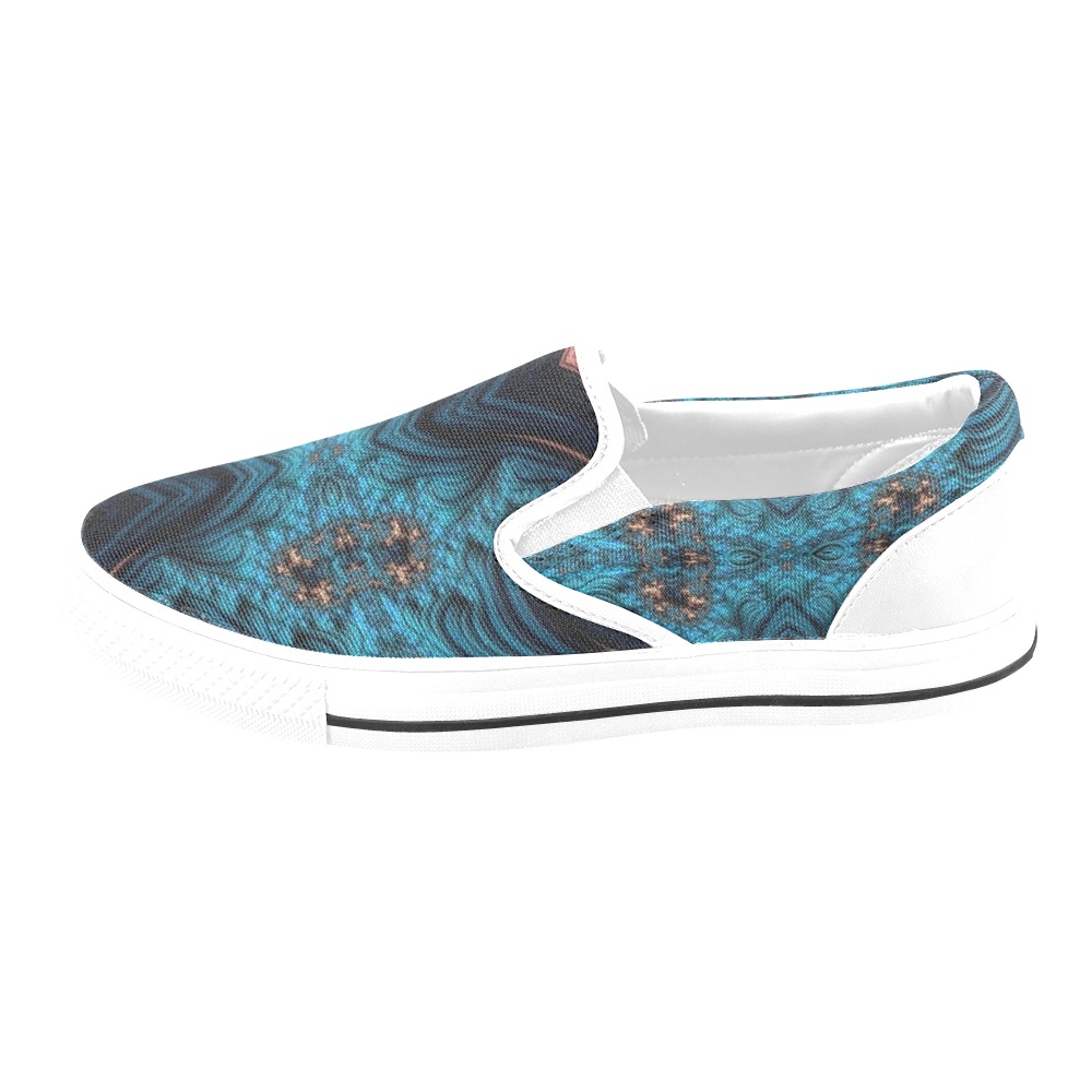 Blue Ocean Waves at Twilight Fractal Abstract Women's Slip-on Canvas Shoes (Model 019)