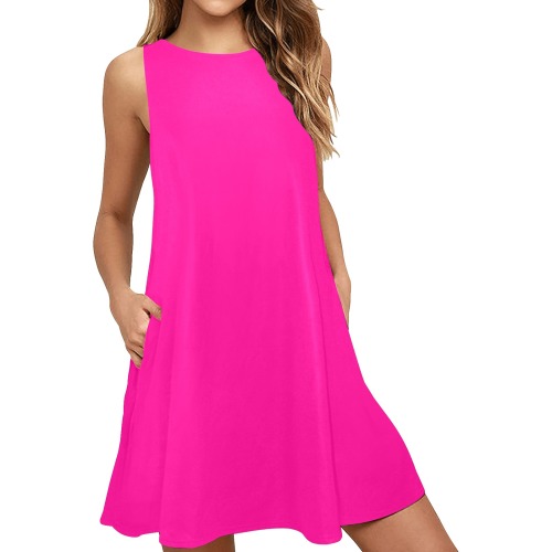 Neon Magenta Sleeveless A-Line Pocket Dress (Model D57)