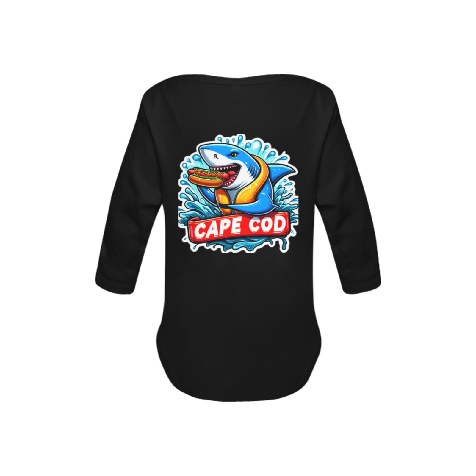 CAPE COD-GREAT WHITE EATING HOT DOG 3 Baby Powder Organic Long Sleeve One Piece (Model T27)