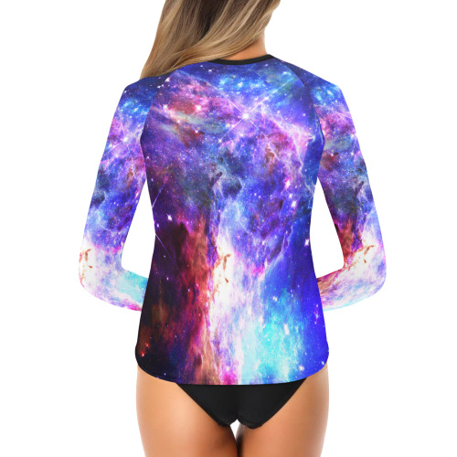 Mystical fantasy deep galaxy space - Interstellar cosmic dust Women's Long Sleeve Swim Shirt (Model S39)