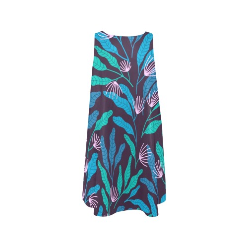 Beautiful Tropical Floral Sleeveless A-Line Pocket Dress (Model D57)