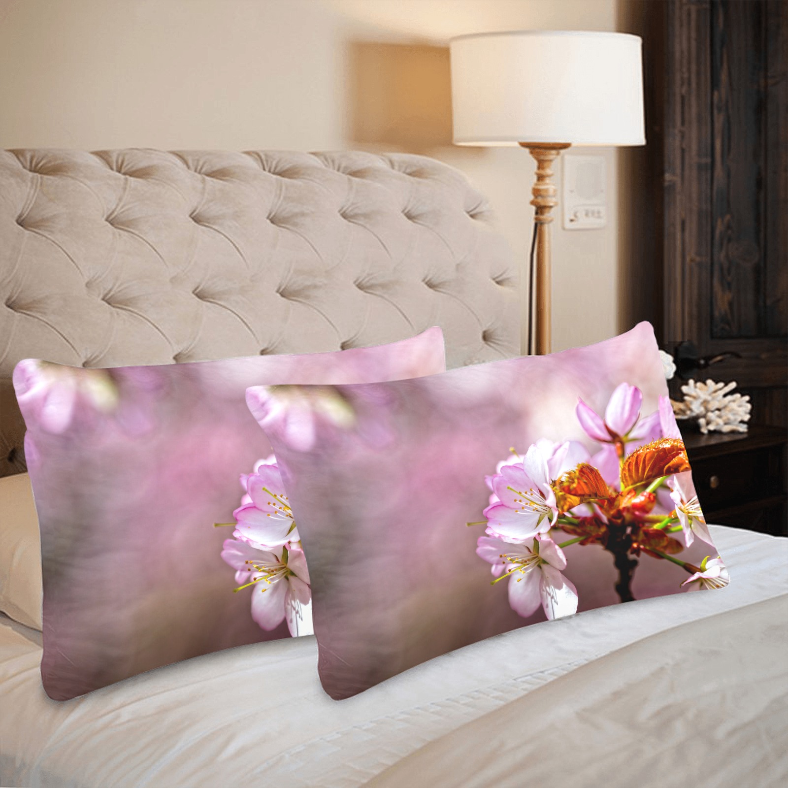 Classy sakura cherry flowers, pink mist of spring. Custom Pillow Case 20"x 30" (One Side) (Set of 2)