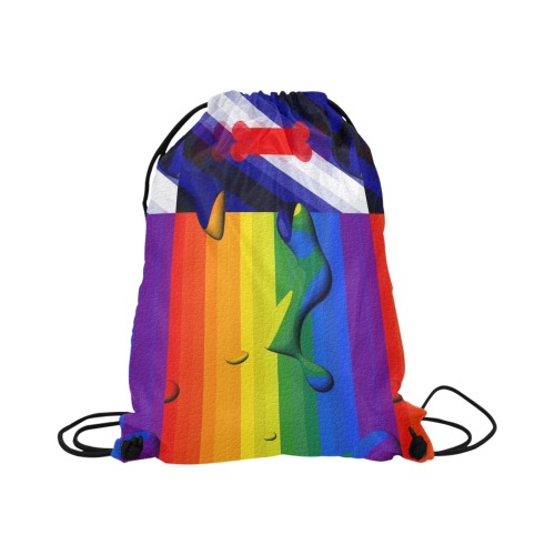 Puppy Pride Flag Pop Art by Nico Bielow Large Drawstring Bag Model 1604 (Twin Sides)  16.5"(W) * 19.3"(H)