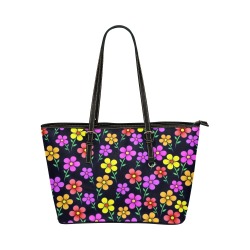 Wild Ripple Daisies Leather Tote Bag/Large (Model 1651)