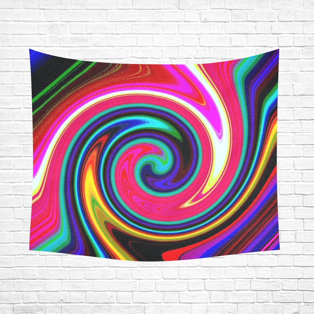 Swirl Retro Neon Red Cotton Linen Wall Tapestry 60"x 51"