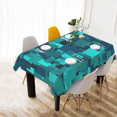 Random Shapes Pattern (Teal) Cotton Linen Tablecloth 60"x 84"