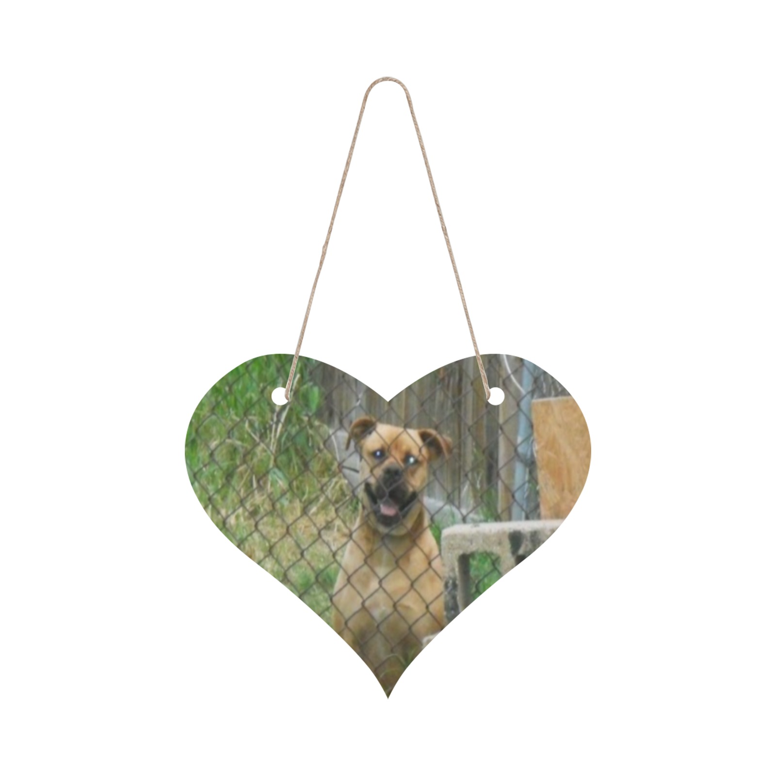 A Smiling Dog Heart Wood Door Hanging Sign
