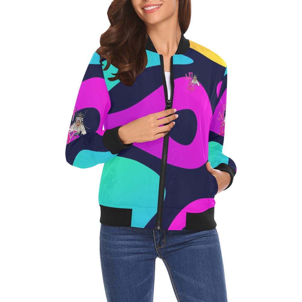 Modern abstract Collectable Fly All Over Print Bomber Jacket for Women (Model H19)