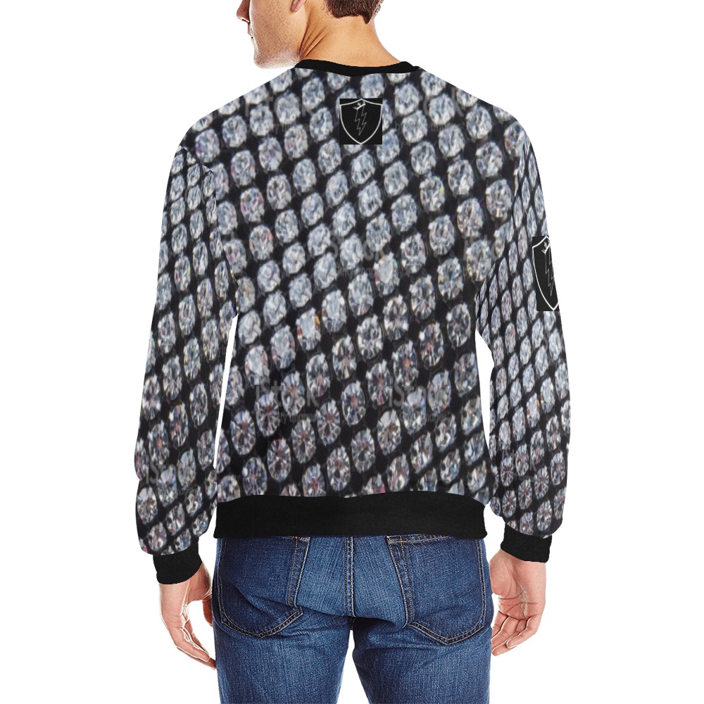 DIONIO Clothing - Diamond  Sweatshirt (Black ) Men's Rib Cuff Crew Neck Sweatshirt (Model H34)