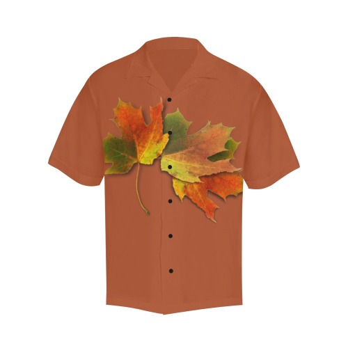 Golden Autumn Leaves - Brown Hawaiian Shirt (Model T58)