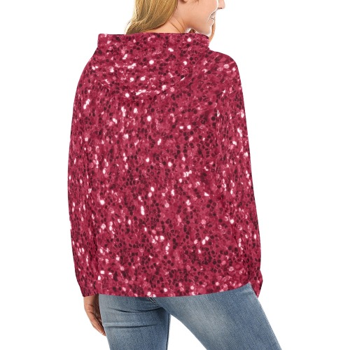 Magenta dark pink red faux sparkles glitter All Over Print Hoodie for Women (USA Size) (Model H13)