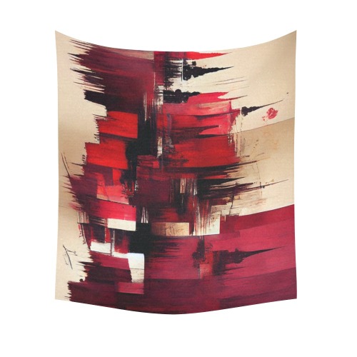 graffiti buildings red and cream 1 Cotton Linen Wall Tapestry 60"x 51"