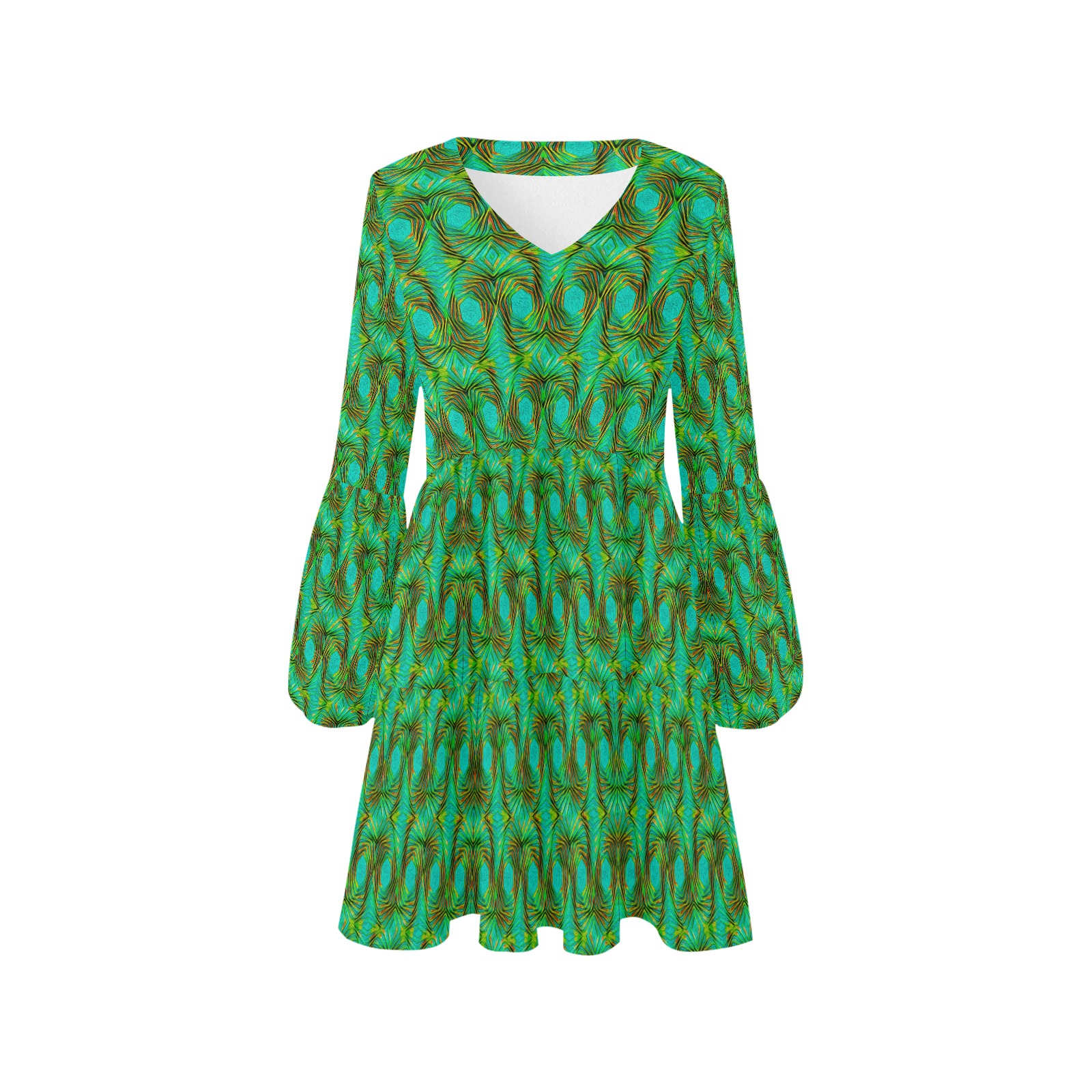 Knots neon-green V-Neck Loose Fit Dress (Model D62)
