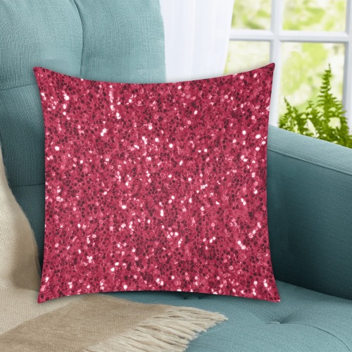 Magenta dark pink red faux sparkles glitter Custom Zippered Pillow Cases 18"x18" (Two Sides)