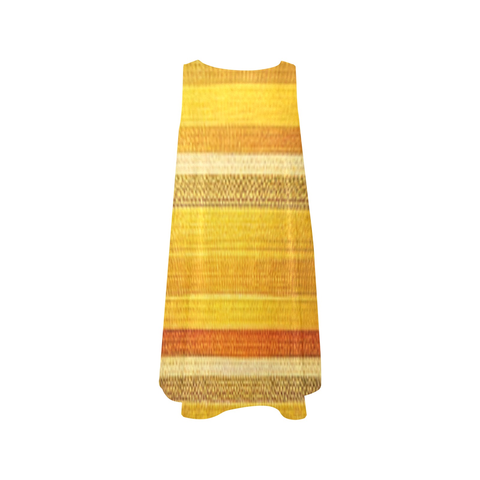 yellow orang and white striped pattern Sleeveless A-Line Pocket Dress (Model D57)