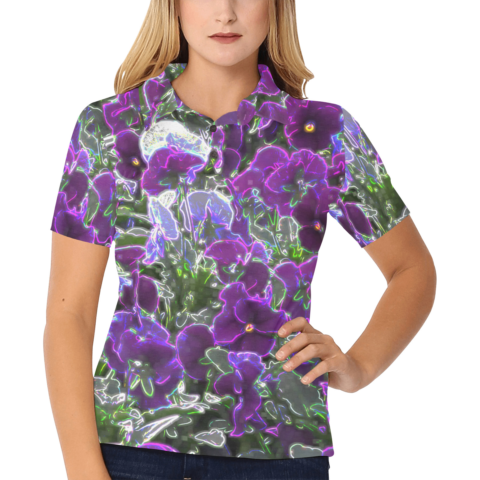 Field Of Purple Flowers 8420 Women's All Over Print Polo Shirt (Model T55)