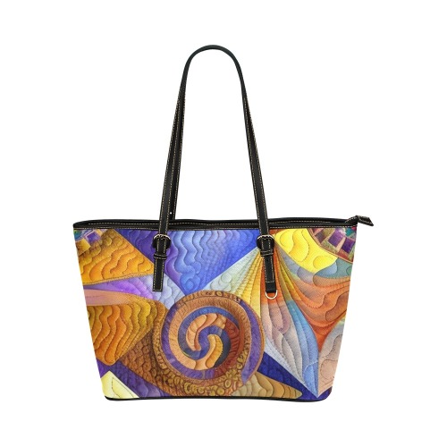 Boho Aesthetic Simulated Quilt Artwork Leather Tote Bag/Large (Model 1651)