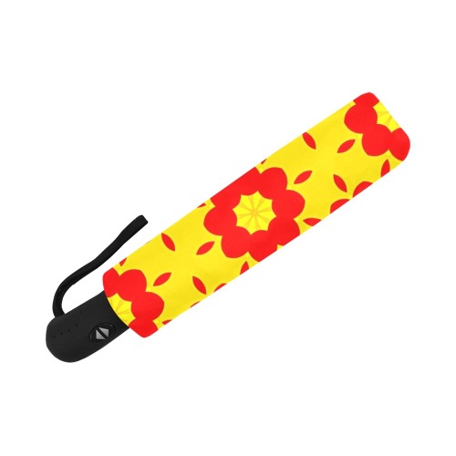 Red Flowers on Yellow Anti-UV Auto-Foldable Umbrella (Underside Printing) (U06)