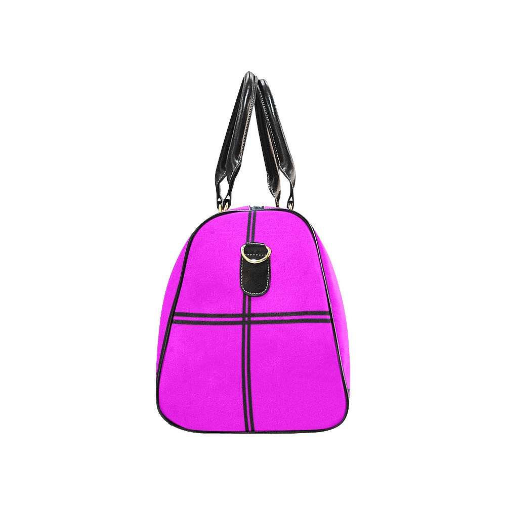 Black Interlocking Squares funhouse pink New Waterproof Travel Bag/Large (Model 1639)