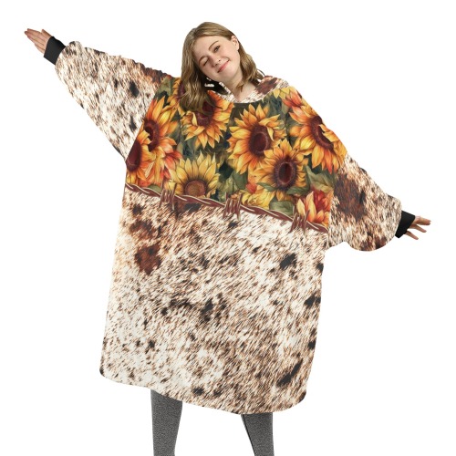 Adult Dark Sunflower Brown Cowhide Barbwire BLKT Hoodie