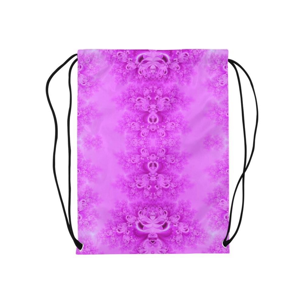 Soft Violet Flowers Frost Fractal Medium Drawstring Bag Model 1604 (Twin Sides) 13.8"(W) * 18.1"(H)