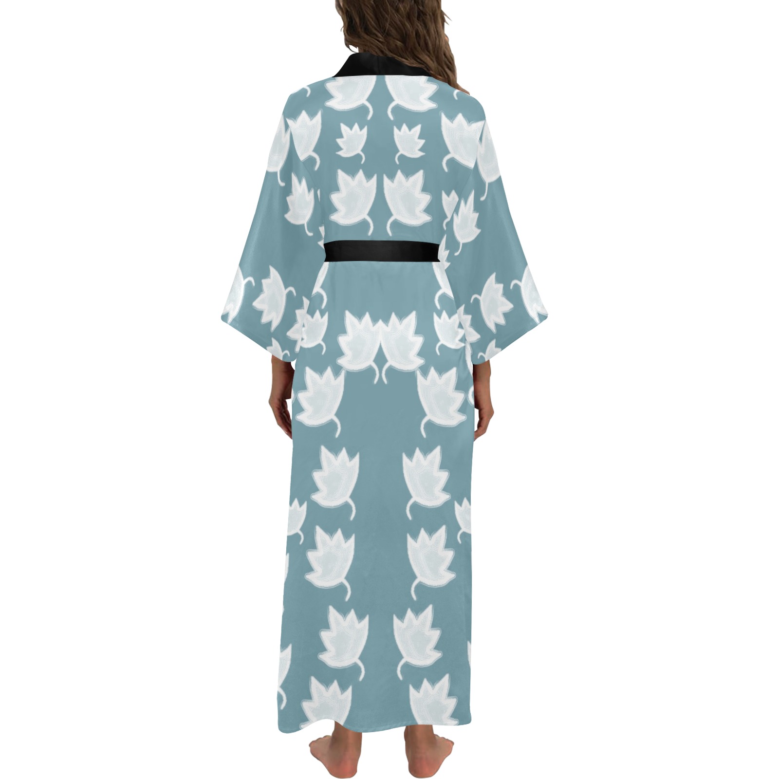 leaves on color ornate Long Kimono Robe