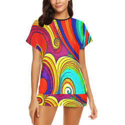 Colorful Groovy Rainbow Swirls Women's Short Pajama Set