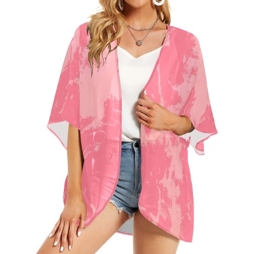 Pink Abstract Women's Kimono Chiffon Cover Ups (Model H51)