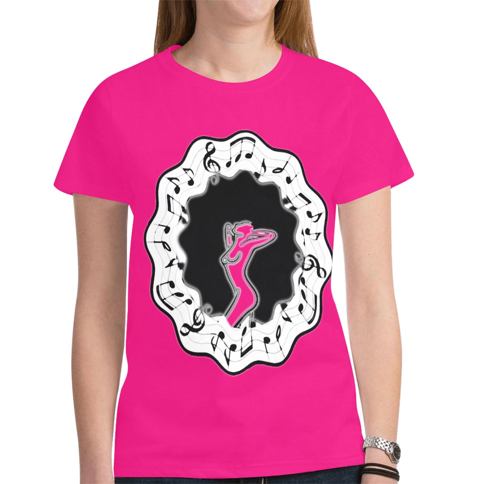 hot pink New All Over Print T-shirt for Women (Model T45)