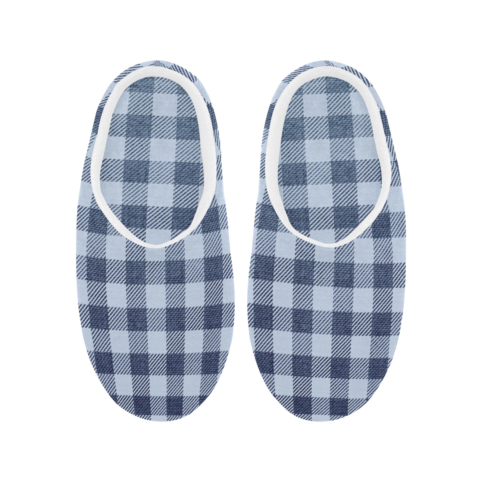 Pastel Blue Plaid Women's Non-Slip Cotton Slippers (Model 0602)
