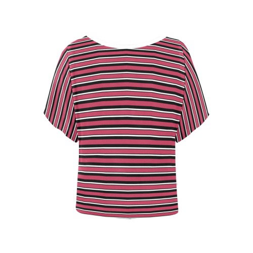 Magenta, Black and White Stripes Women's Batwing-Sleeved Blouse T shirt (Model T44)