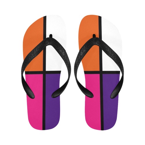 Orange, White, Hot Pink and Purple Squares Flip Flops for Men/Women (Model 040)