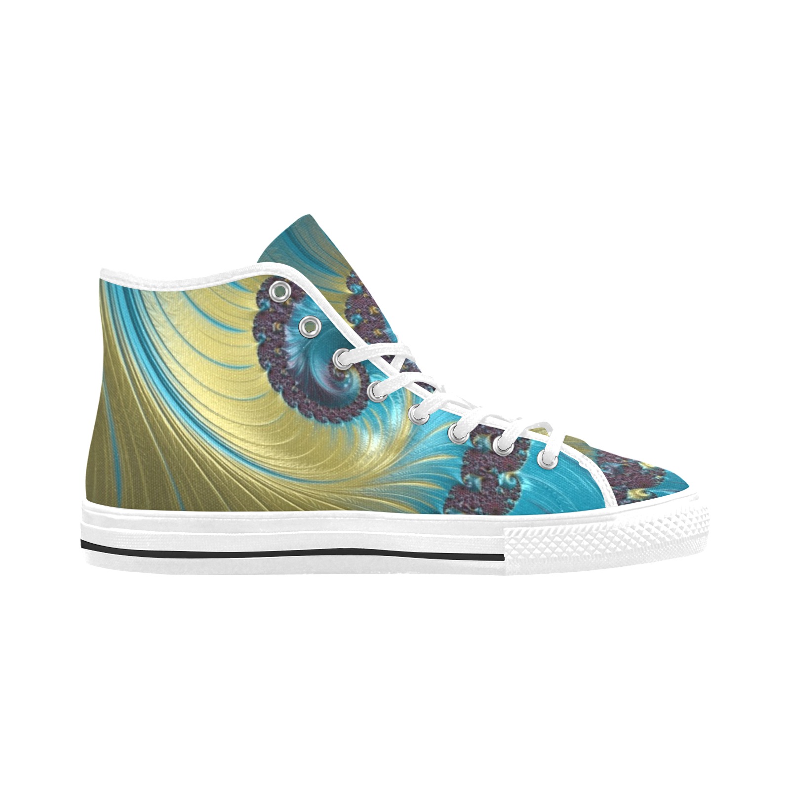 Turquoise and Gold Spiral Fractal Abstract Vancouver H Women's Canvas Shoes (1013-1)