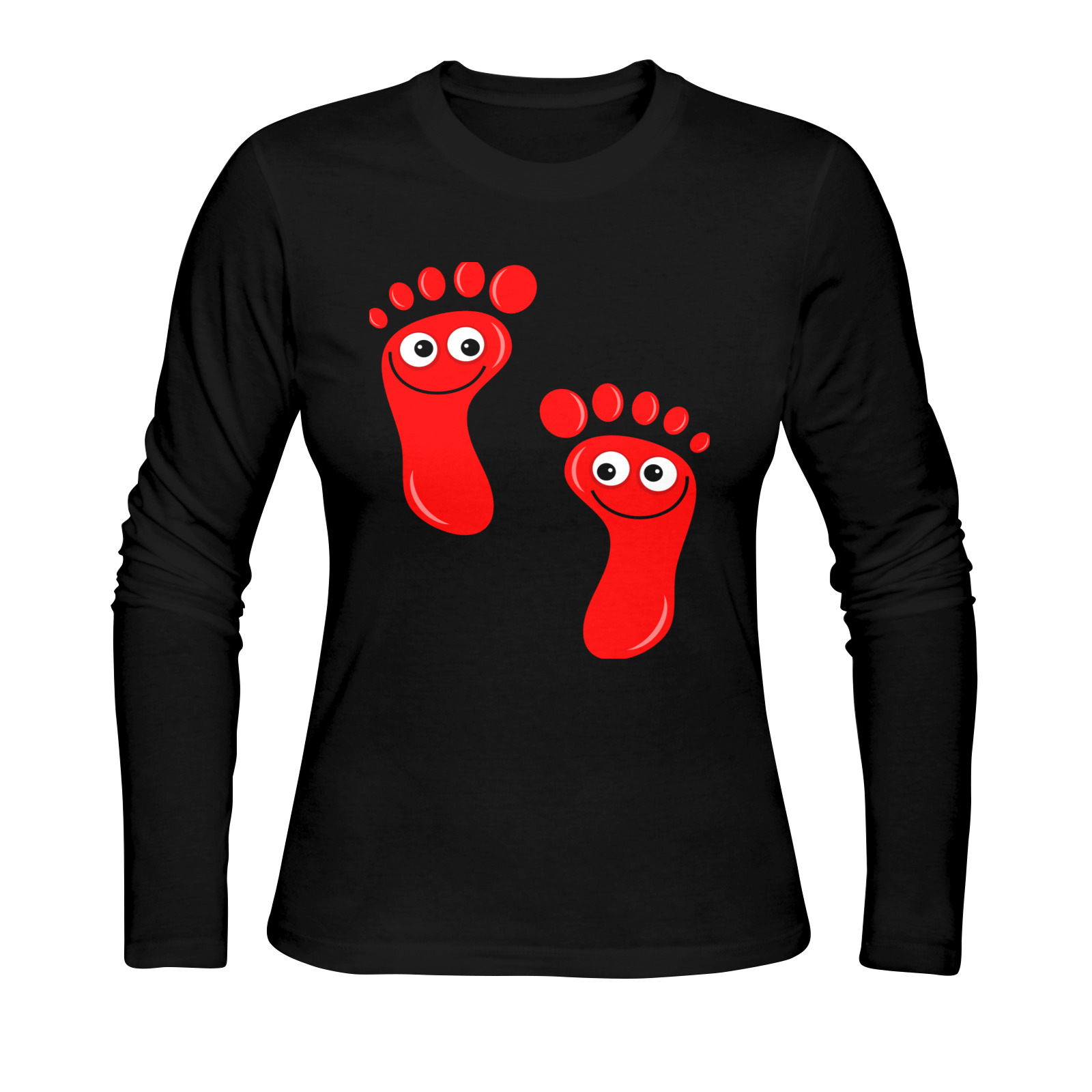Happy Cartoon Red Human Foot Prints Sunny Women's T-shirt (long-sleeve) (Model T07)