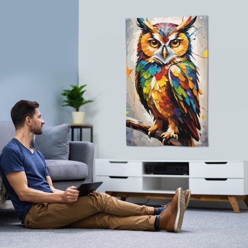 Beautiful owl bird. Stylish colorful fantasy art House Flag 34.5"x56"