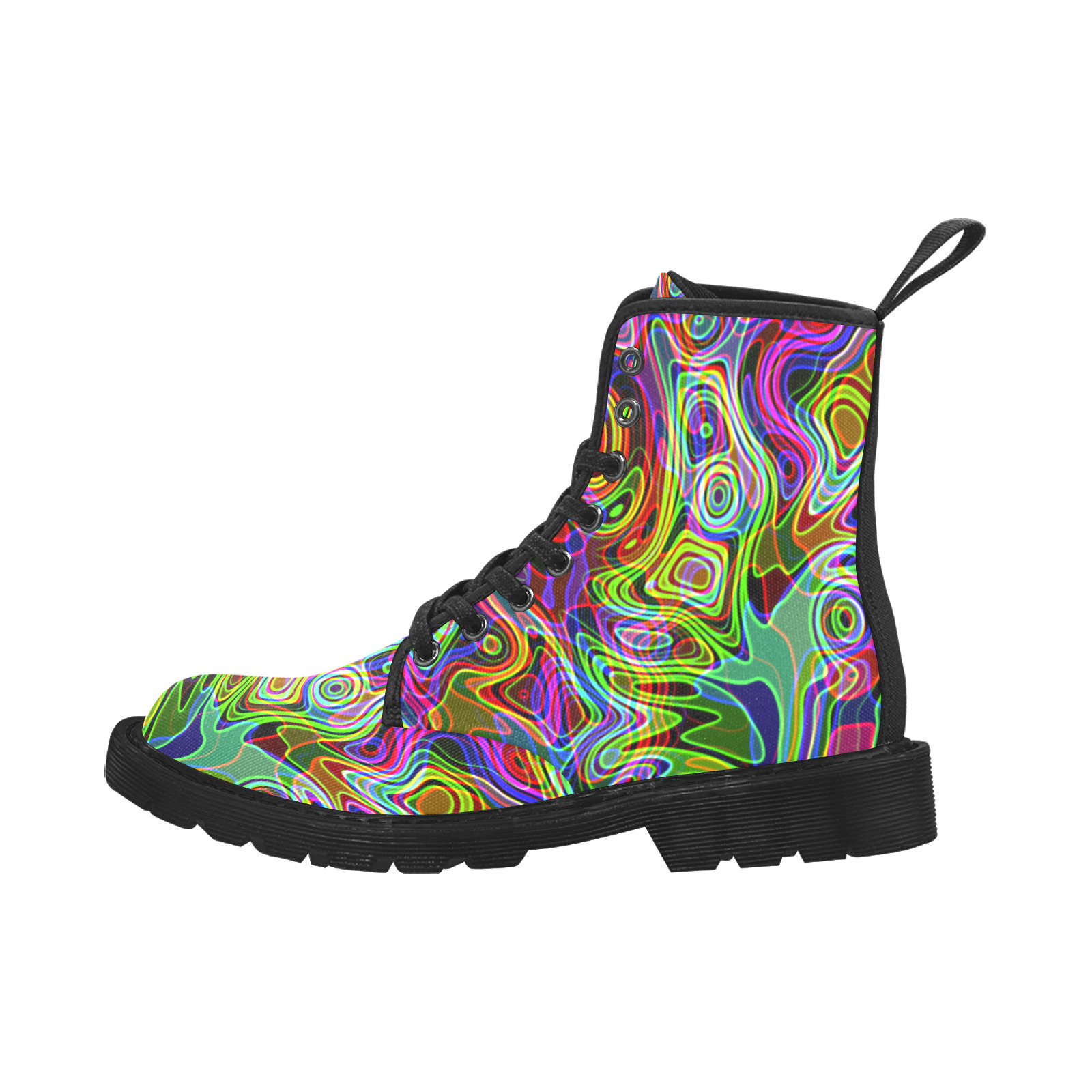 Abstract Retro Neon Pattern Background Design Martin Boots for Women (Black) (Model 1203H)