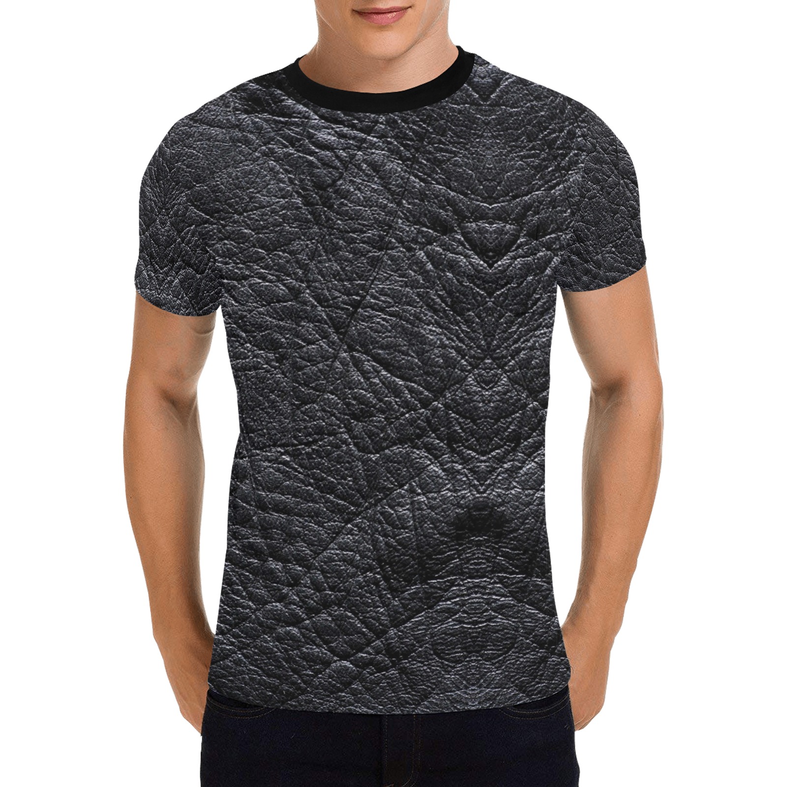 Leather Black Style by Fetishworld Men's All Over Print T-Shirt with Chest Pocket (Model T56)