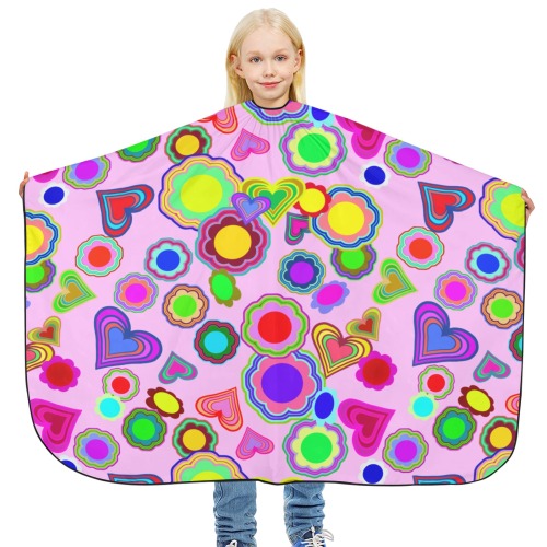 Groovy Hearts and Flowers Pink Hair Cutting Cape for Kids