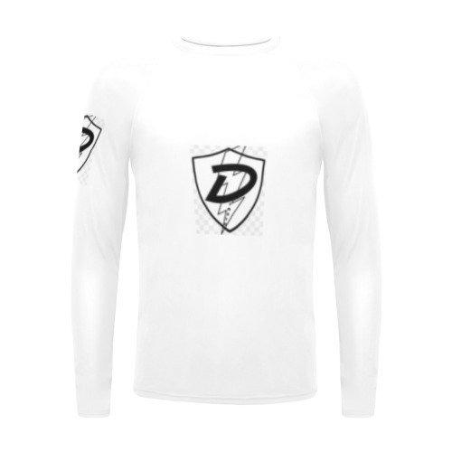 DIONIO Clothing - White T-Shirt Shield Logo Men's Long Sleeve Swim Shirt (Model S39)